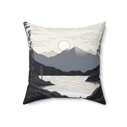 Faux Suede Square Pillow - Calm Mountain Landscape Print