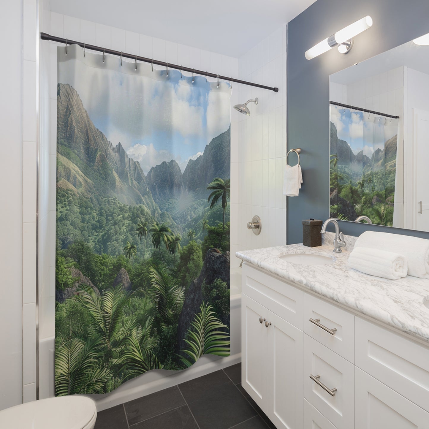 Tropical Mountain Landscape Shower Curtains