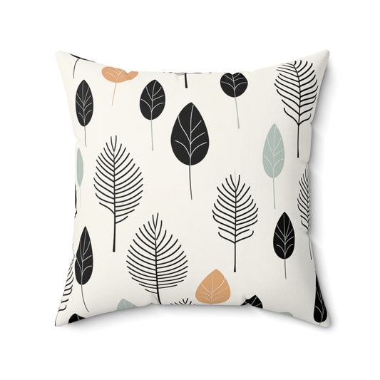 Faux Suede Square Pillow - Minimal Leaf Nature Pattern