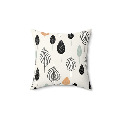 Faux Suede Square Pillow - Minimal Leaf Nature Pattern