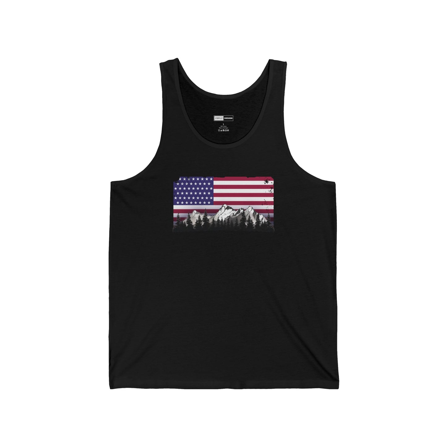 American Flag Mountain Landscape Unisex Tank Top