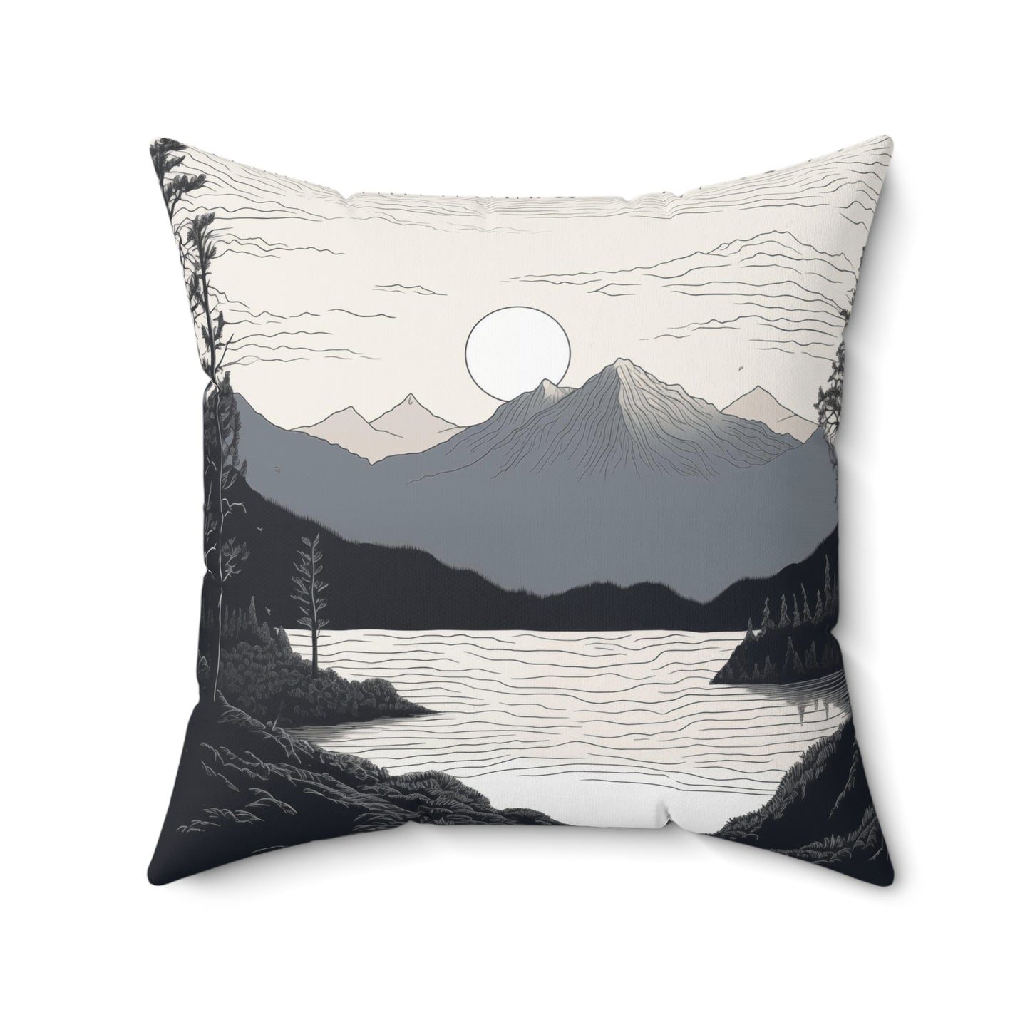 Faux Suede Square Pillow - Calm Mountain Landscape Print