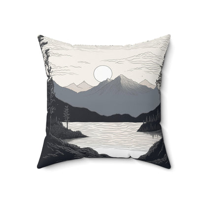 Faux Suede Square Pillow - Calm Mountain Landscape Print