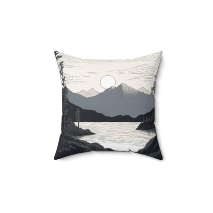 Faux Suede Square Pillow - Calm Mountain Landscape Print