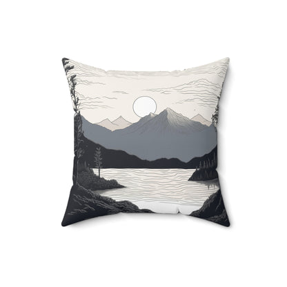 Faux Suede Square Pillow - Calm Mountain Landscape Print